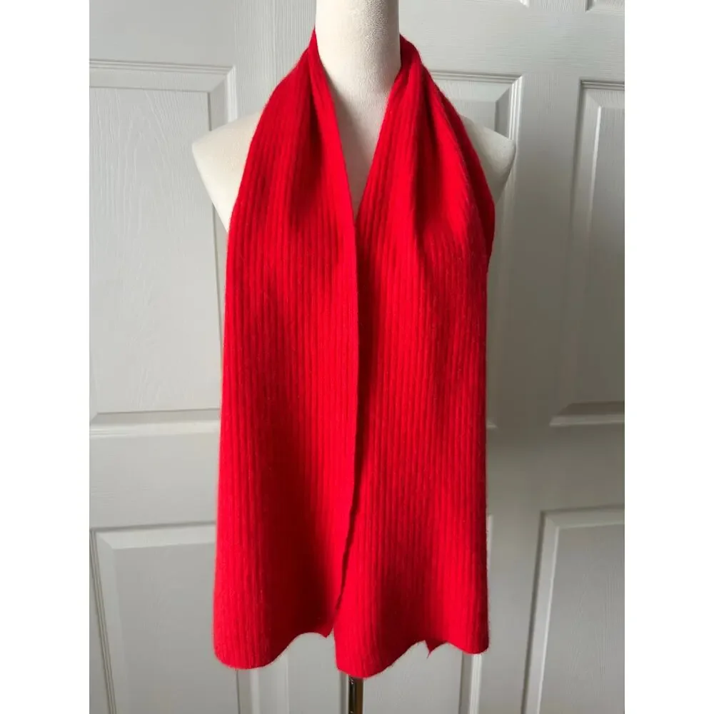 Vintage 80s Angora Lambswool Knit Scarf Red Cozy Soft Luxury